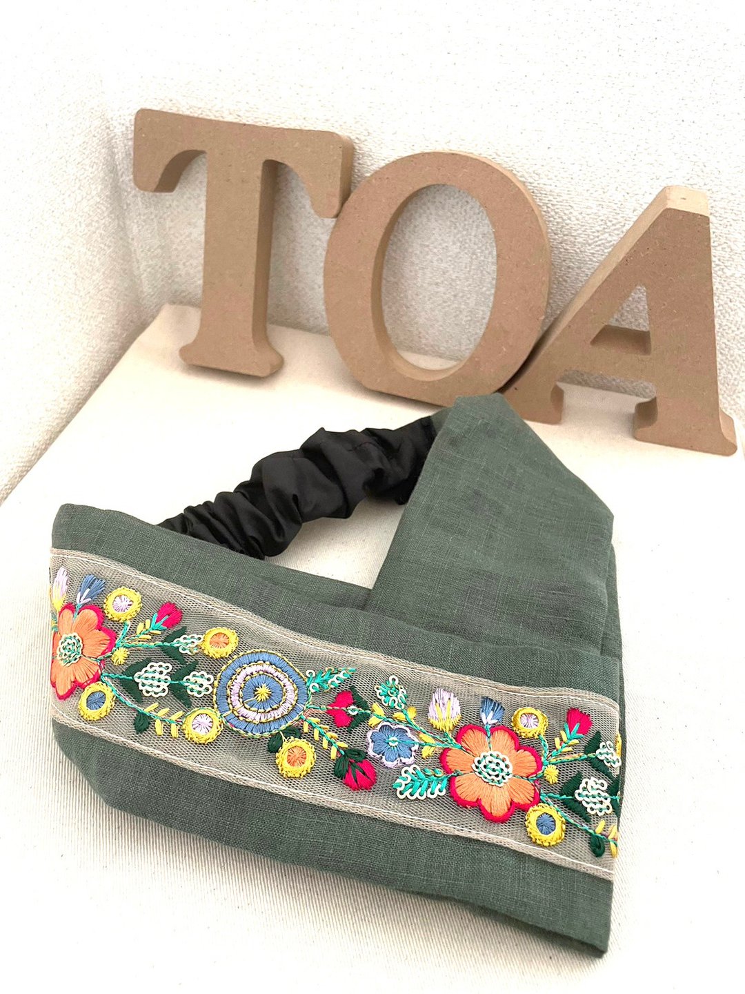 New, hairband, hairturban, hair accessory, Indian embroidery ribbon, handmade - 发饰 - 棉．麻 绿色