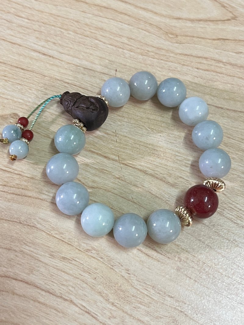 Angel's tears翠色-天然缅甸玉 黎雾蓝翡翠大珠紫金砂设计手持手 - 手链/手环 - 宝石 绿色