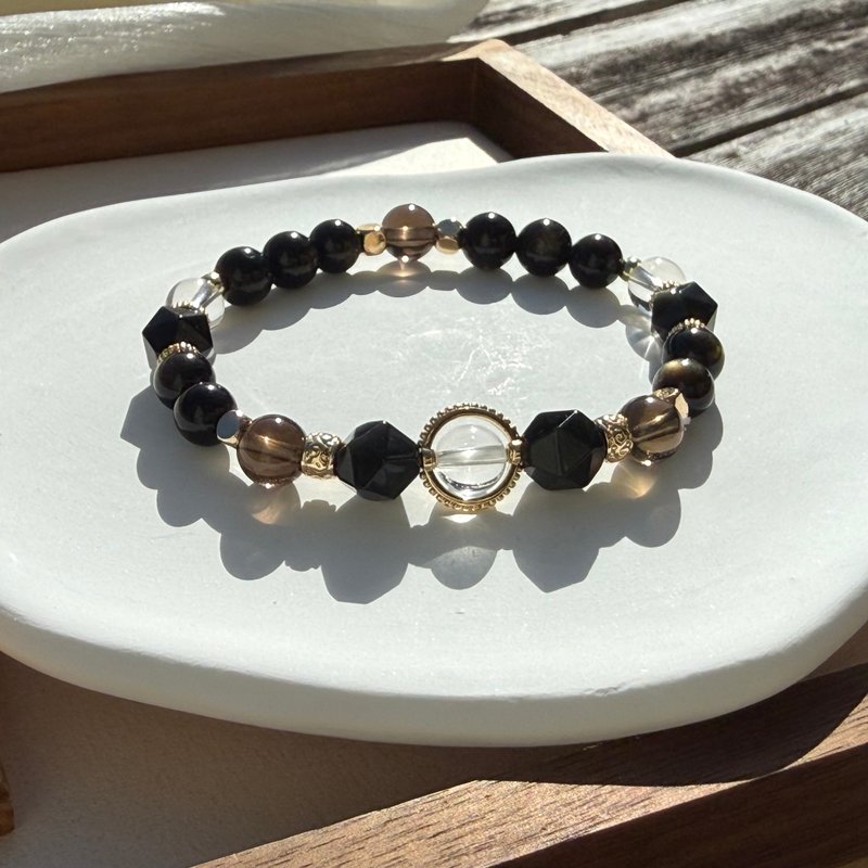 黑曜石、金曜石、茶晶、白水晶 净化避邪手链/8mm - 手链/手环 - 水晶 