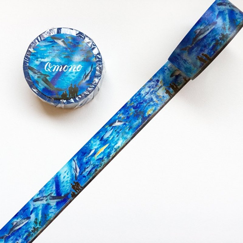 Qmono x Untamed Little Wolf 原创纸胶带【水蓝世界(QMT-WF04)】 - 纸胶带 - 纸 蓝色