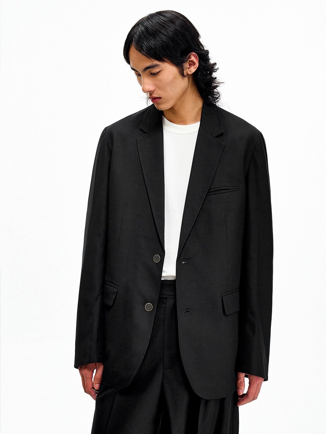 学院风休闲西服男士简约舒适易打理通勤西装外套 - 男装西装外套 - 聚酯纤维 黑色