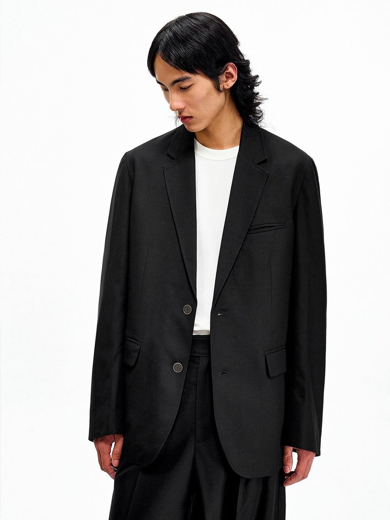 学院风休闲西服男士简约舒适易打理通勤西装外套 - 男装西装外套 - 聚酯纤维 黑色