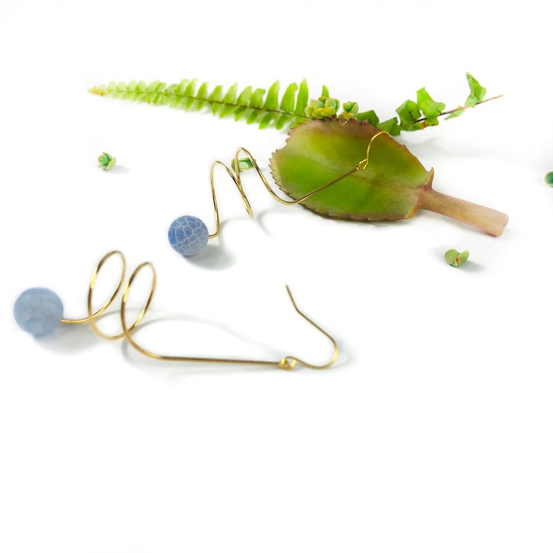 螺旋 金色 玛瑙石 耳環耳夾 - 耳环/耳夹 - 半宝石 蓝色