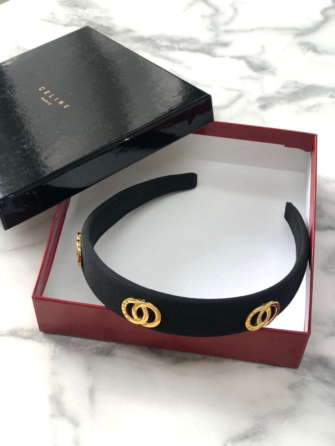 【日本直运，名牌二手包装】CELINE Circle Logo 布艺发饰 发带黑复古 JFPGMZ - 发饰 - 其他材质 黑色