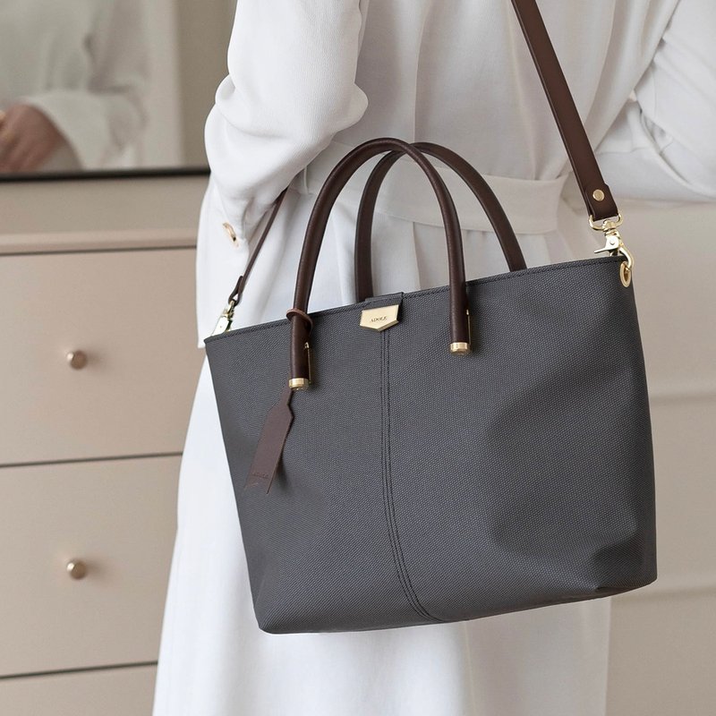 【免费刻字烫金】Daily 防水帆布皮革手提包/灰(定制化礼物) - 侧背包/斜挎包 - 真皮 灰色