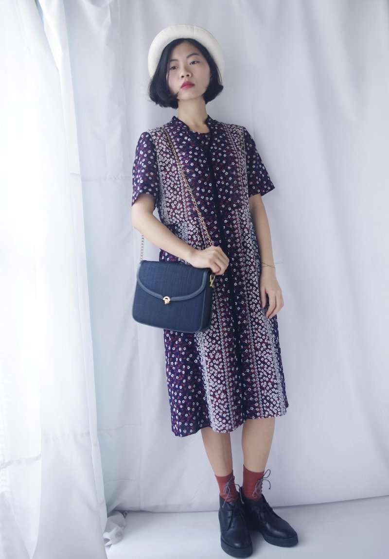 4.5studio-寻宝古着-乡村深蓝底碎花复古雪纺洋装 - 洋装/连衣裙 - 聚酯纤维 蓝色