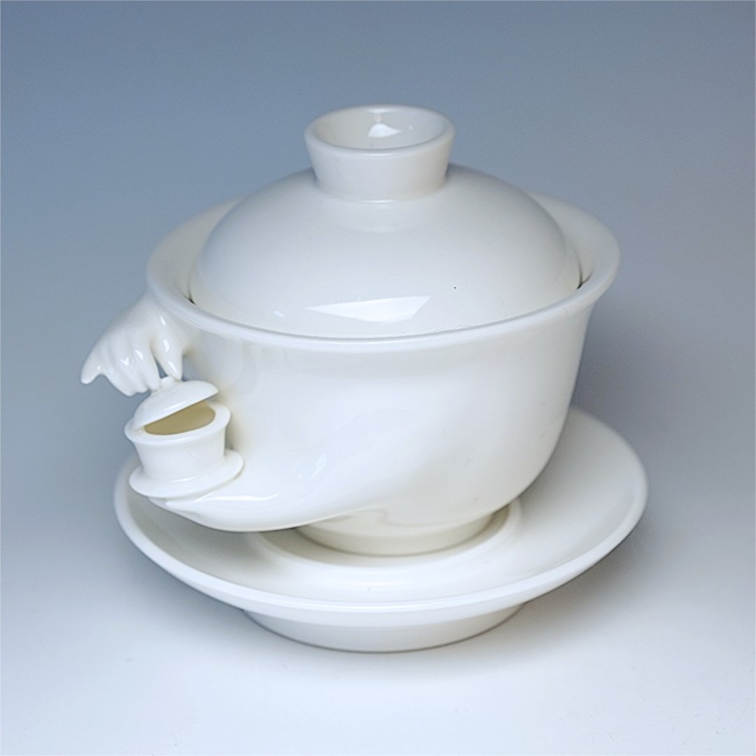 得闲饮茶杯-可爱盖碗拉花杯 - 茶具/茶杯 - 瓷 白色