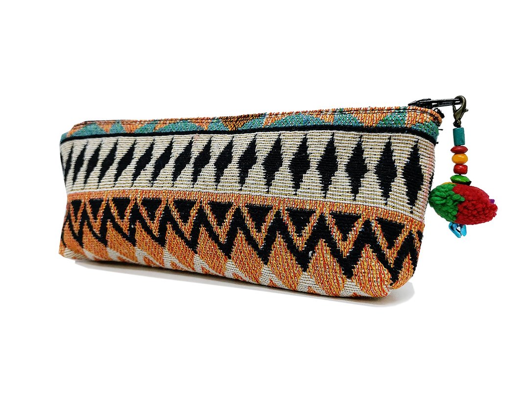 Woven Pencil Case Pen case Cotton Pencil Pouch Pom Pom Zipper Pencil Holder - 其他 - 棉 橘色