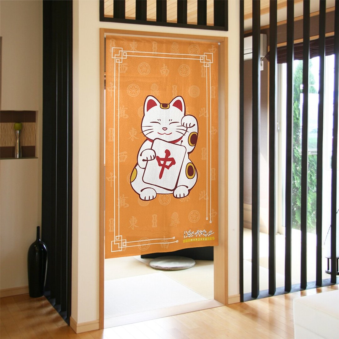 【预订】日本制 麻雀招财猫门帘 - 门帘/门牌 - 棉 黄色