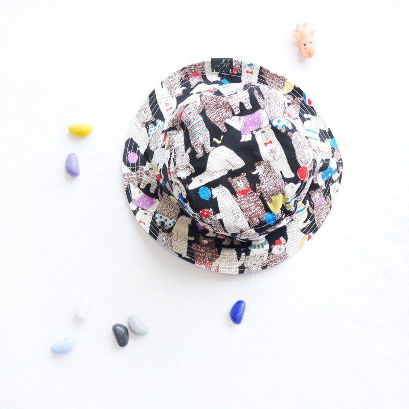 夏日双面渔夫帽系列 | 棕熊园游会 - 帽子 - 棉．麻 黑色