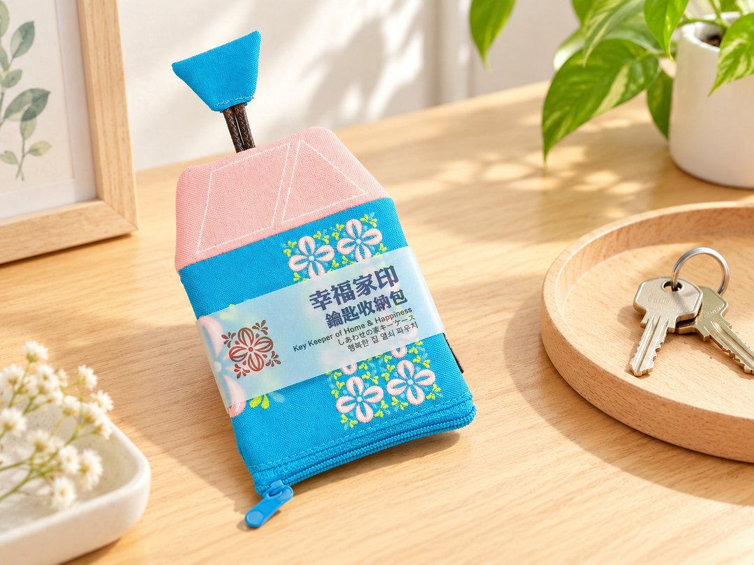 幸福家印钥匙收纳包  关于家的印记 - 钥匙链/钥匙包 - 棉．麻 蓝色
