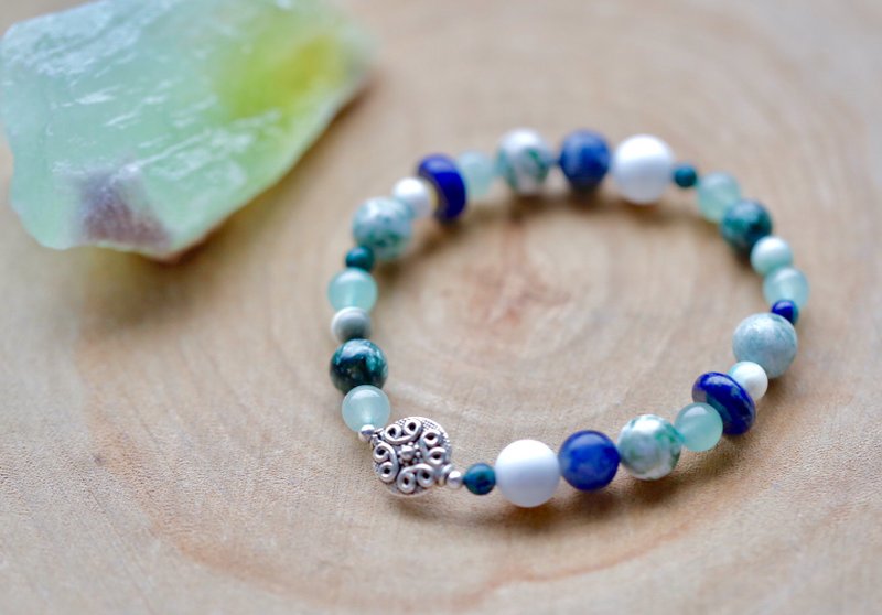 ||古典银||绿飘花系列。俄罗斯和阗玉/绿龙晶/青金石/苏打石/砗磲 - 手链/手环 - 水晶 绿色