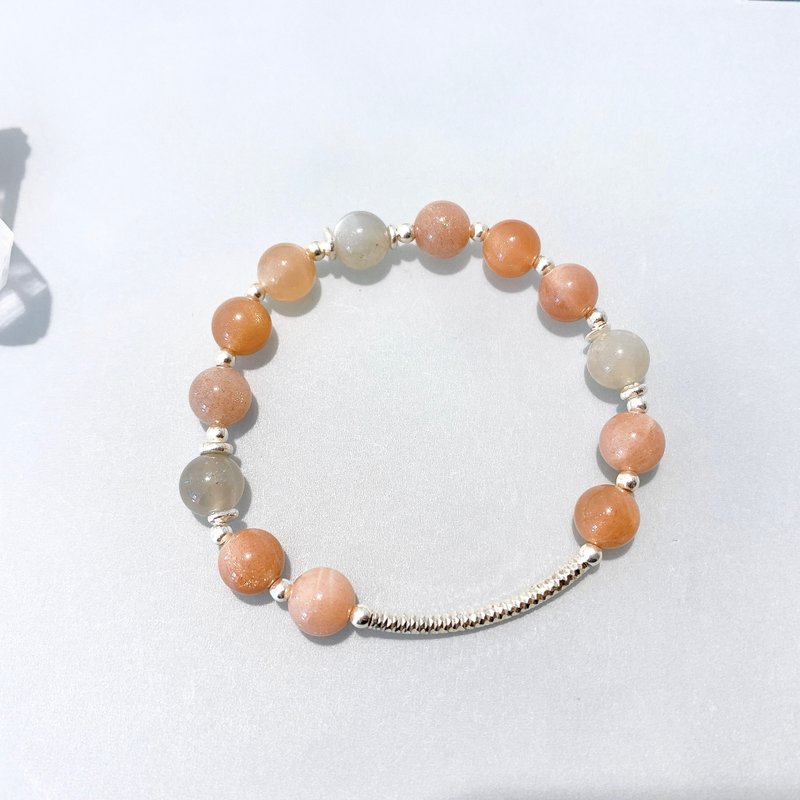 Ops Orange Moonstone silver bracelet-橙月光/纯银/天然石/疗愈 - 手链/手环 - 其他金属 橘色