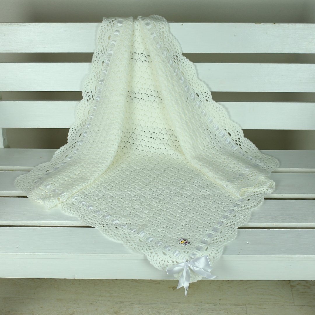 Handmade white baby blanket, gift newborn baby, soft blanket, bedding nursery. - 婴儿床上用品 - 压克力 白色