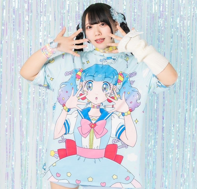 MOG联名星光魔法少女ゆめちゃん马卡龙大头宽松短袖T恤【JA0531】 - 女装 T 恤 - 聚酯纤维 