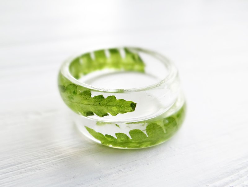 透明戒指 树脂戒指 蕨叶戒指 镂空设计 时髦戒指 压花干燥花 - 戒指 - 植物．花 透明