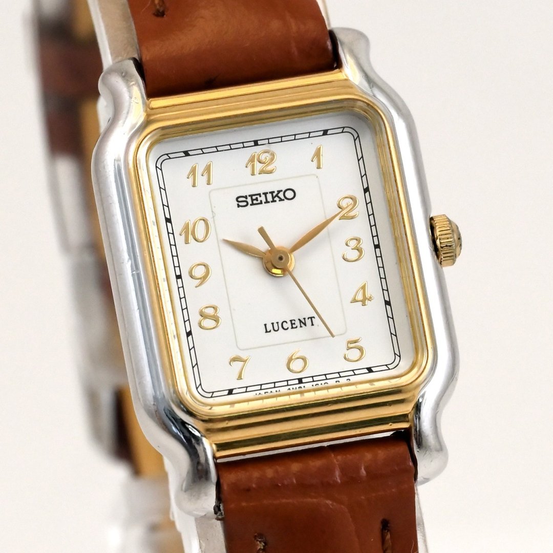 包邮 SEIKO Lucent 4N21-5240 白色表盘女士手表石英坦克形手表古董手表复古手表从日本发货 - 女表 - 不锈钢 白色