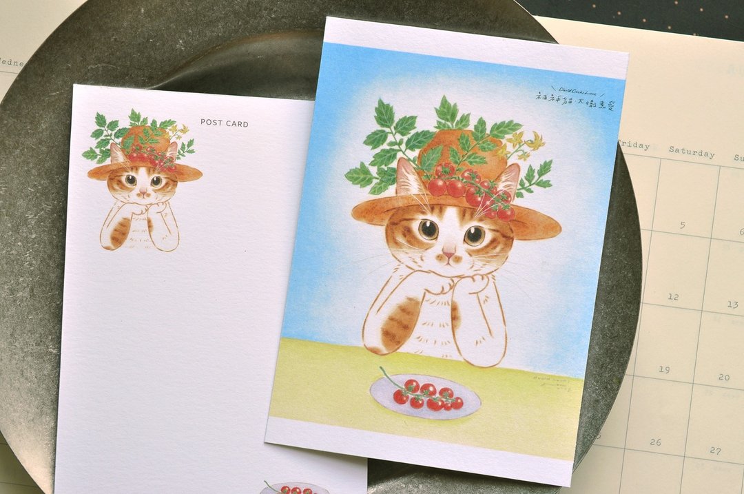 猫咪插画明信片-田园小番茄 - 卡片/明信片 - 纸 蓝色
