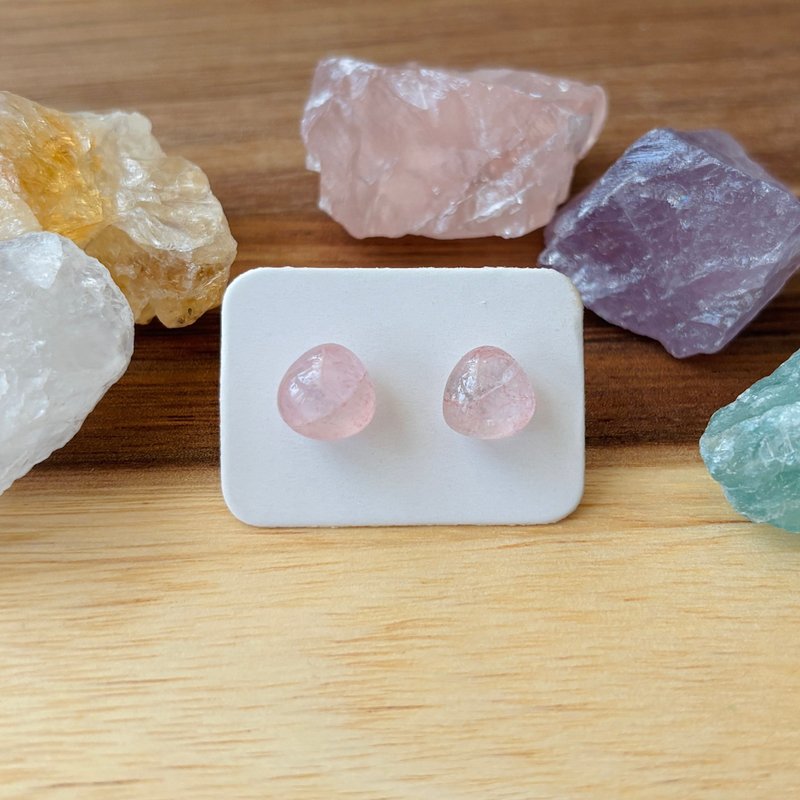 石光-天然矿石耳环-粉晶02 - 耳环/耳夹 - 半宝石 粉红色