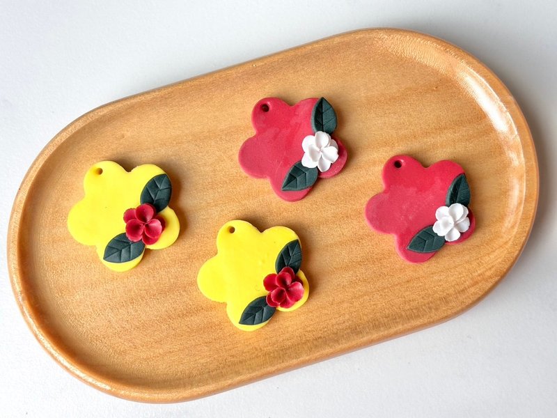 【温柔花】– 软陶扩香耳环 s925银镀金耳针/耳勾 - 耳环/耳夹 - 陶 红色