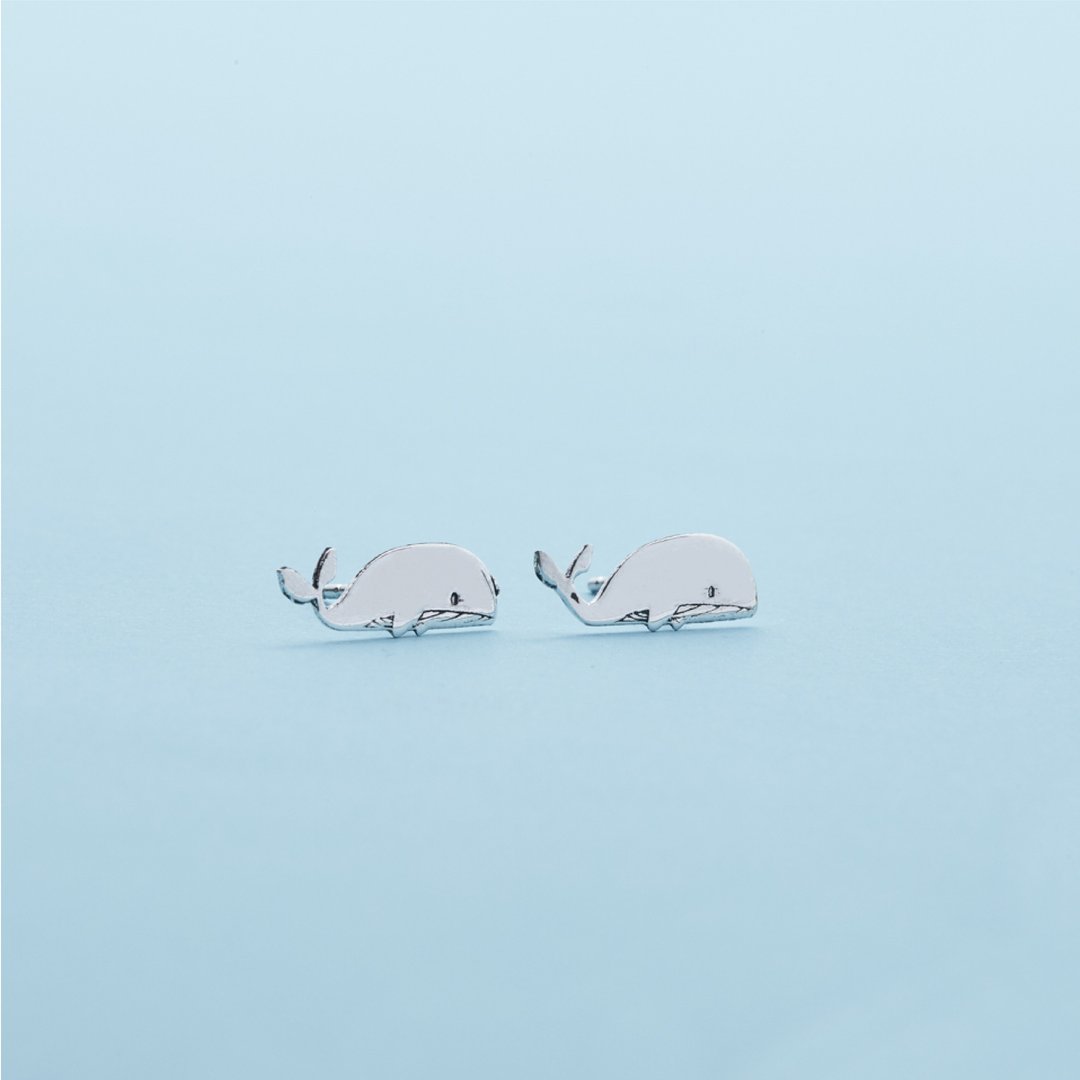 Earring Whale - 耳环/耳夹 - 纯银 