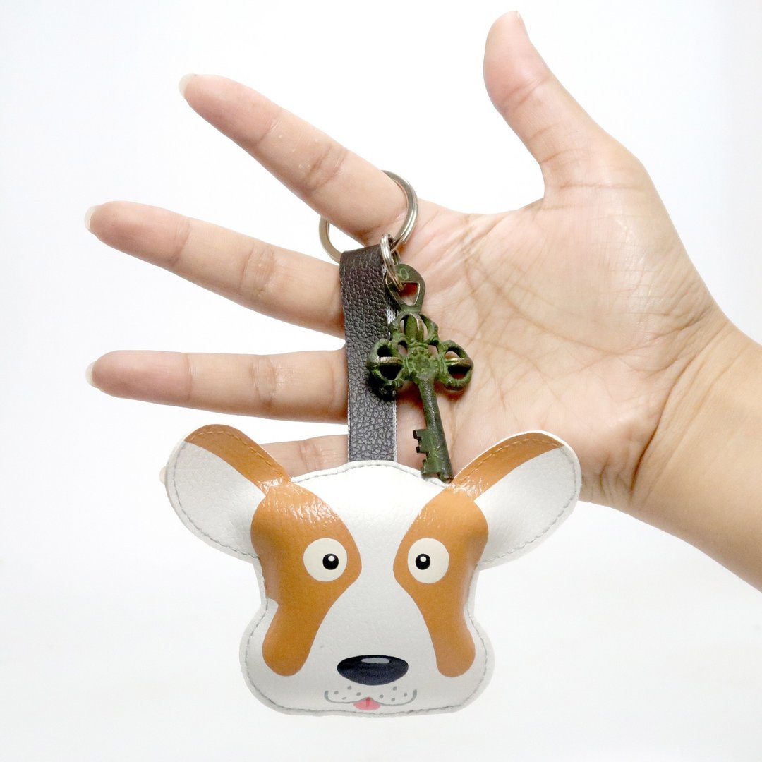 【雙11折扣】Welsh Corgi keychain, gift for animal lovers add charm to your bag. - 吊饰 - 人造皮革 咖啡色