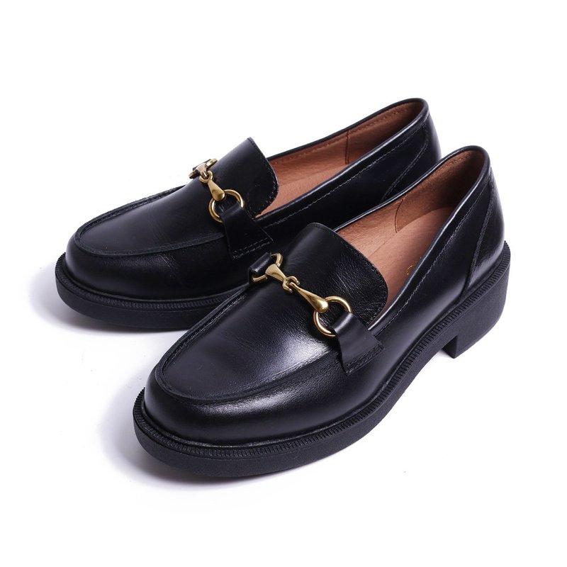 经典百搭宽楦厚底乐福鞋黑色 - 女款牛津鞋/乐福鞋 - 真皮 黑色