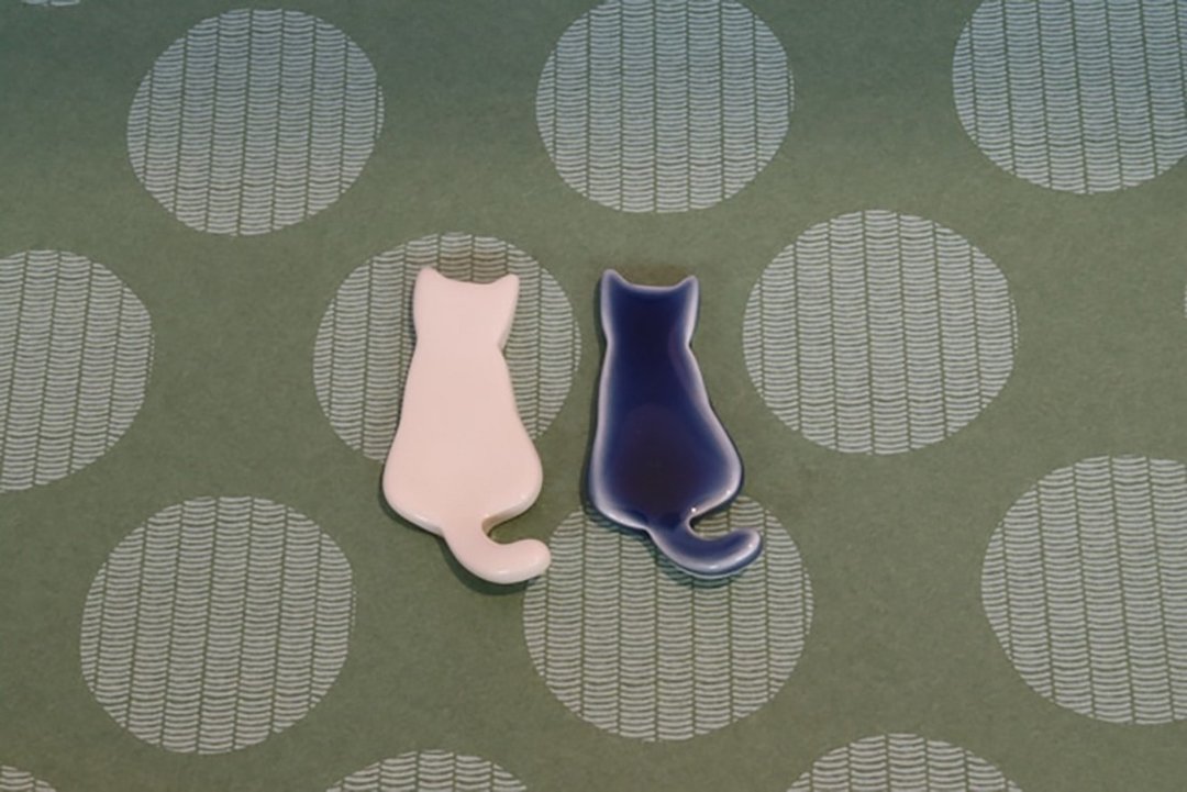 【有田烧】 琉璃釉猫筷架2入组 - 筷子/筷架 - 陶 