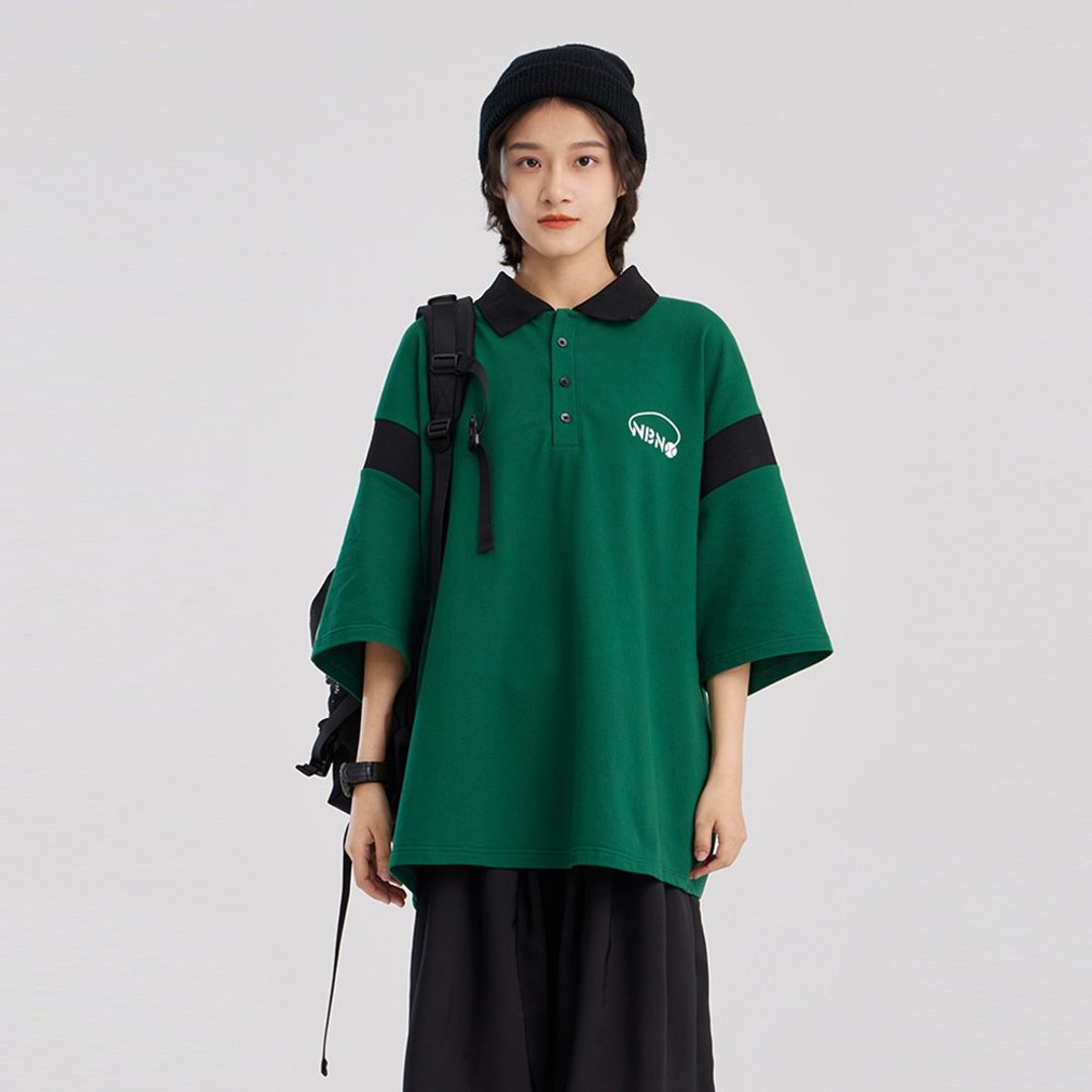 情侣翻领t恤健身网球印花运动上衣男女短袖Polo衫 - 女装上衣 - 棉 绿色