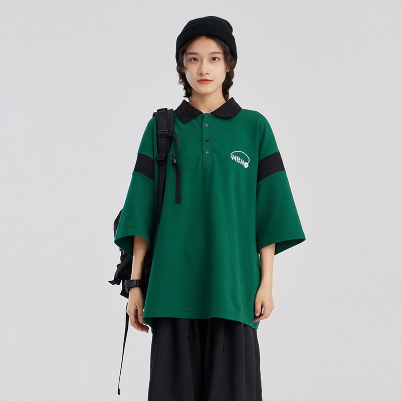 情侣翻领t恤健身网球印花运动上衣男女短袖Polo衫 - 女装上衣 - 棉．麻 绿色