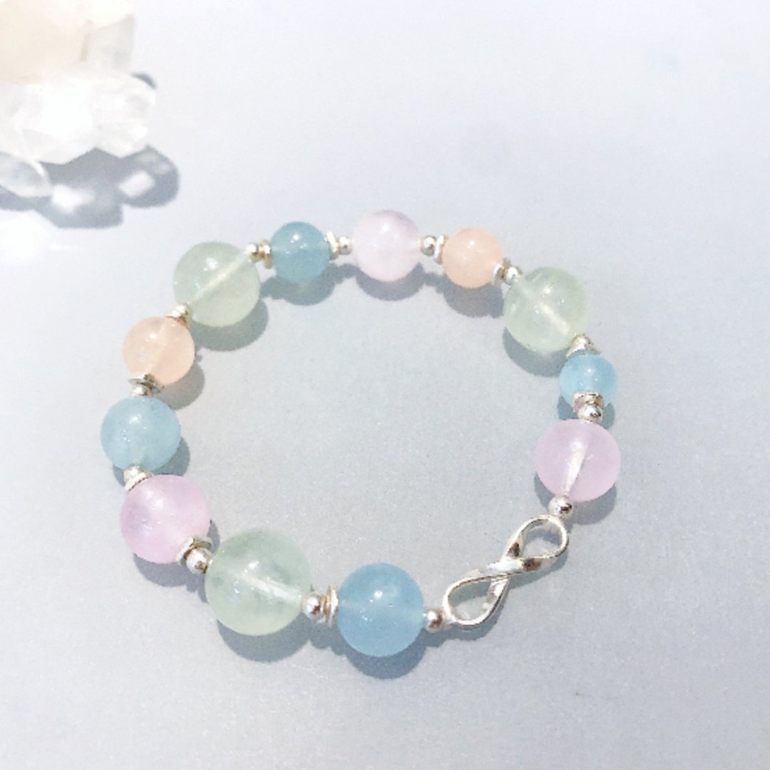 Ops Morganite bracelet-摩根石/银/粉嫩/天然石/手链/弹性/礼物 - 手链/手环 - 宝石 多色