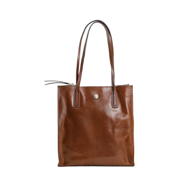 CHIARUGI 意大利牛皮 NEW CLASSIC 直立单肩包 - 手提包/手提袋 - 真皮 咖啡色