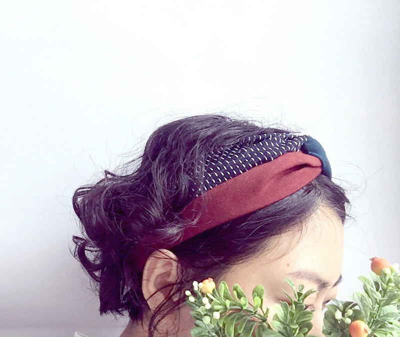 wabisabi日式四色配色交叉发带-暗夜蓝 - 发饰 - 棉．麻 蓝色