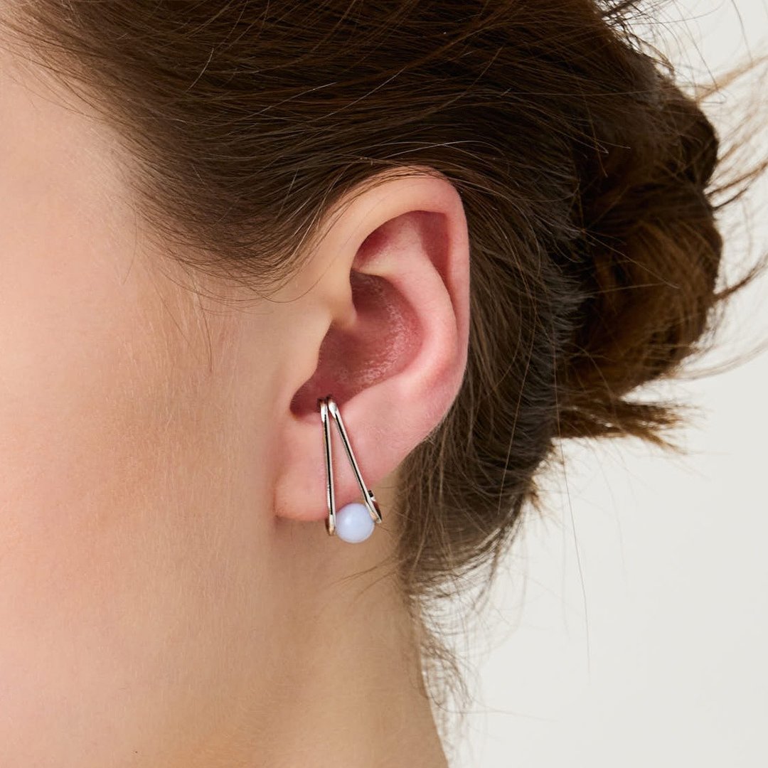 经典蓝纹玛脑耳扣  Onda Blue Lace Agate Earcuff - 耳环/耳夹 - 纯银 银色
