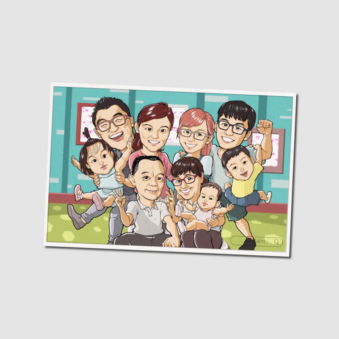 Q版漫画人像/结婚礼物/定制化肖像/ 似颜绘/电子档/(7人) - 订制画像 - 其他材质 黄色