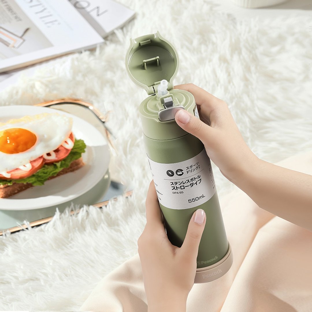 【孔雀Peacock】莫兰迪 550ML保冷杯/保温杯 一键弹开吸管式-绿 - 保温瓶/保温杯 - 不锈钢 绿色