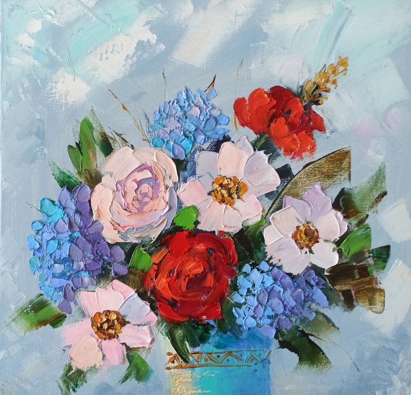 绣球花与牡丹画原创艺术花卉油画布艺术品 - 海报/装饰画/版画 - 其他材质 