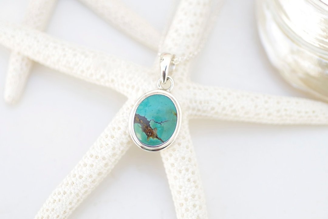 Light blue turquoise silver necklace - 项链 - 石头 绿色