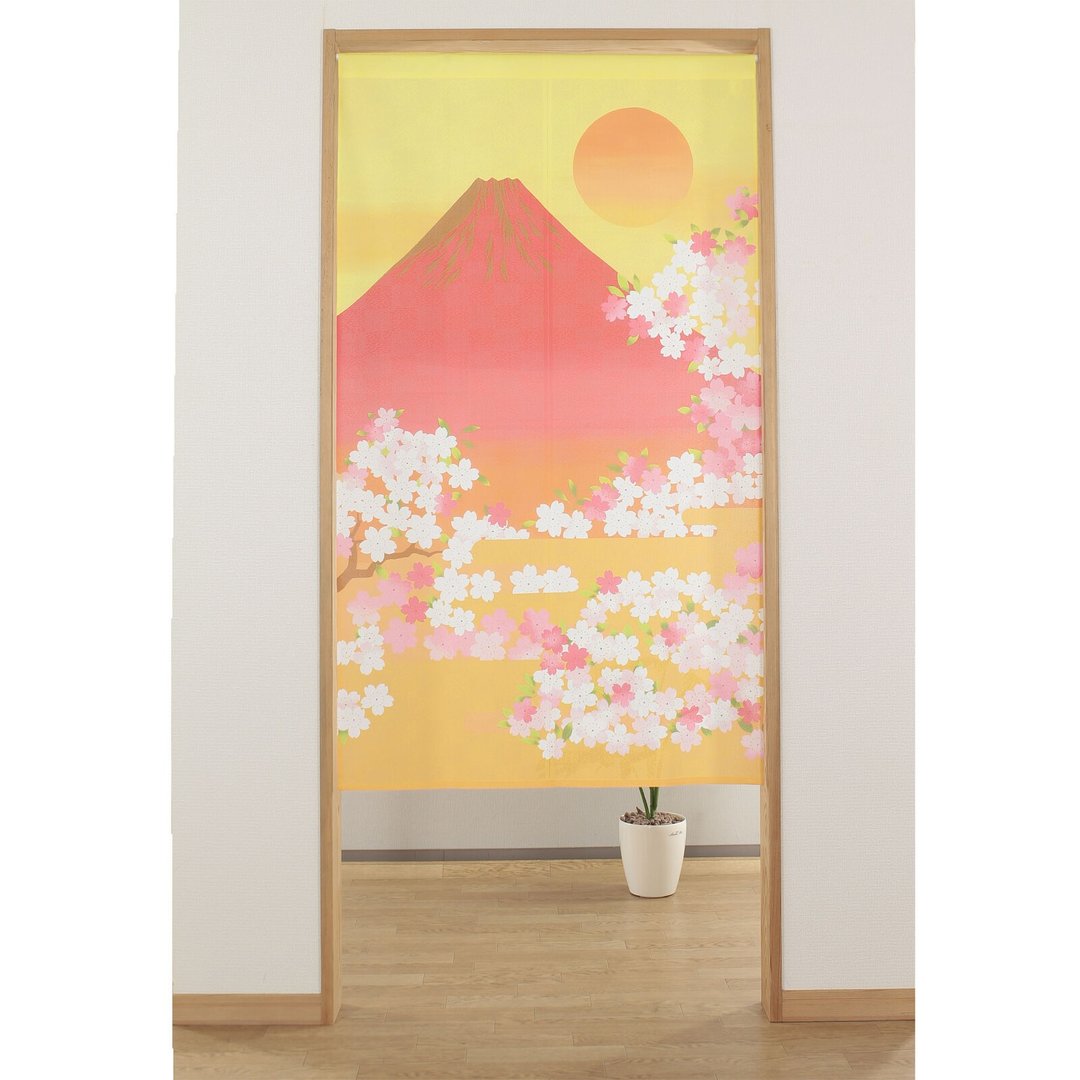 【现货】【预订】日本制 夕阳富士山长门帘 - 门帘/门牌 - 聚酯纤维 橘色