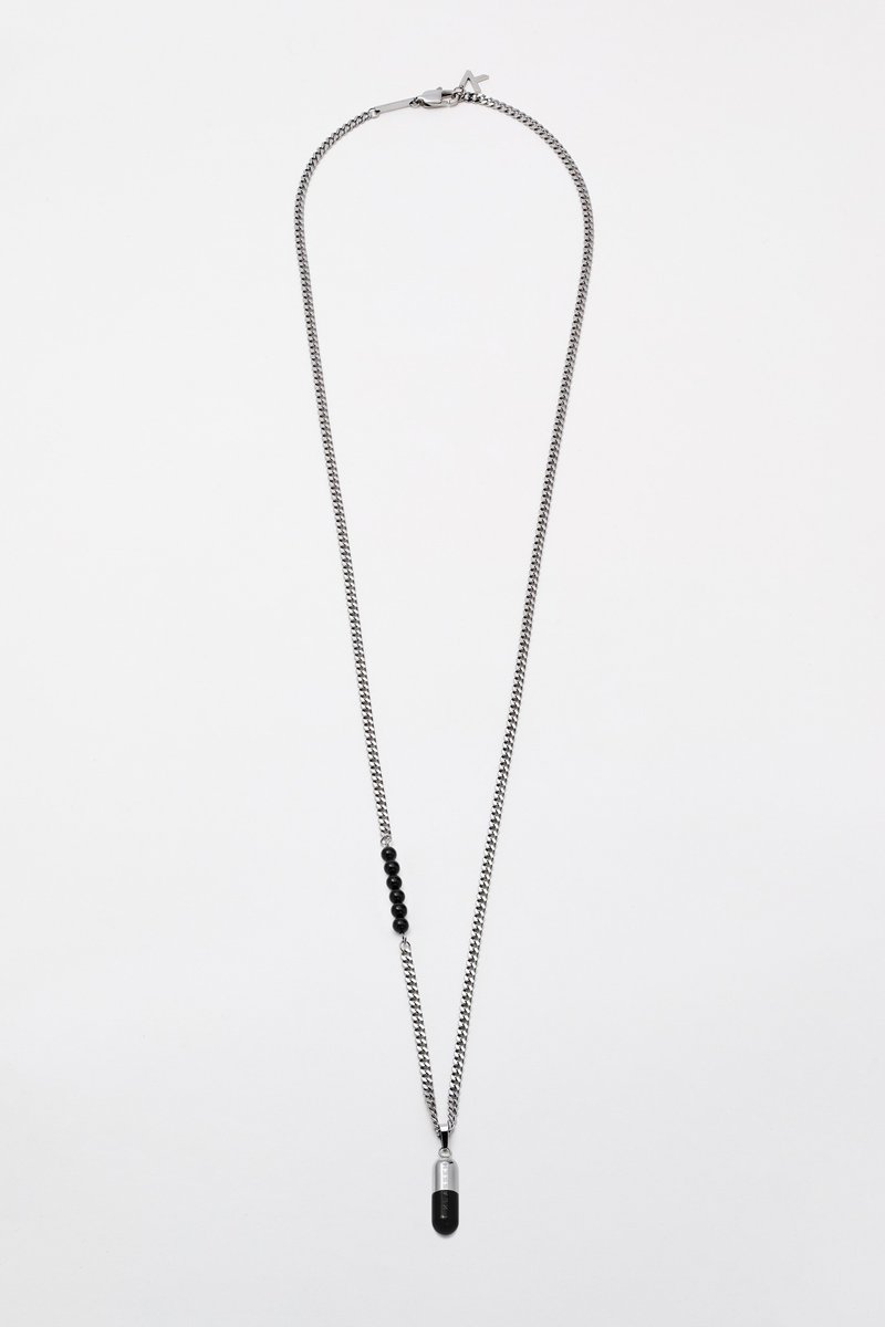 Capsule Necklace Silver & Black Onyx (760mm) 颈链 - 项链 - 不锈钢 