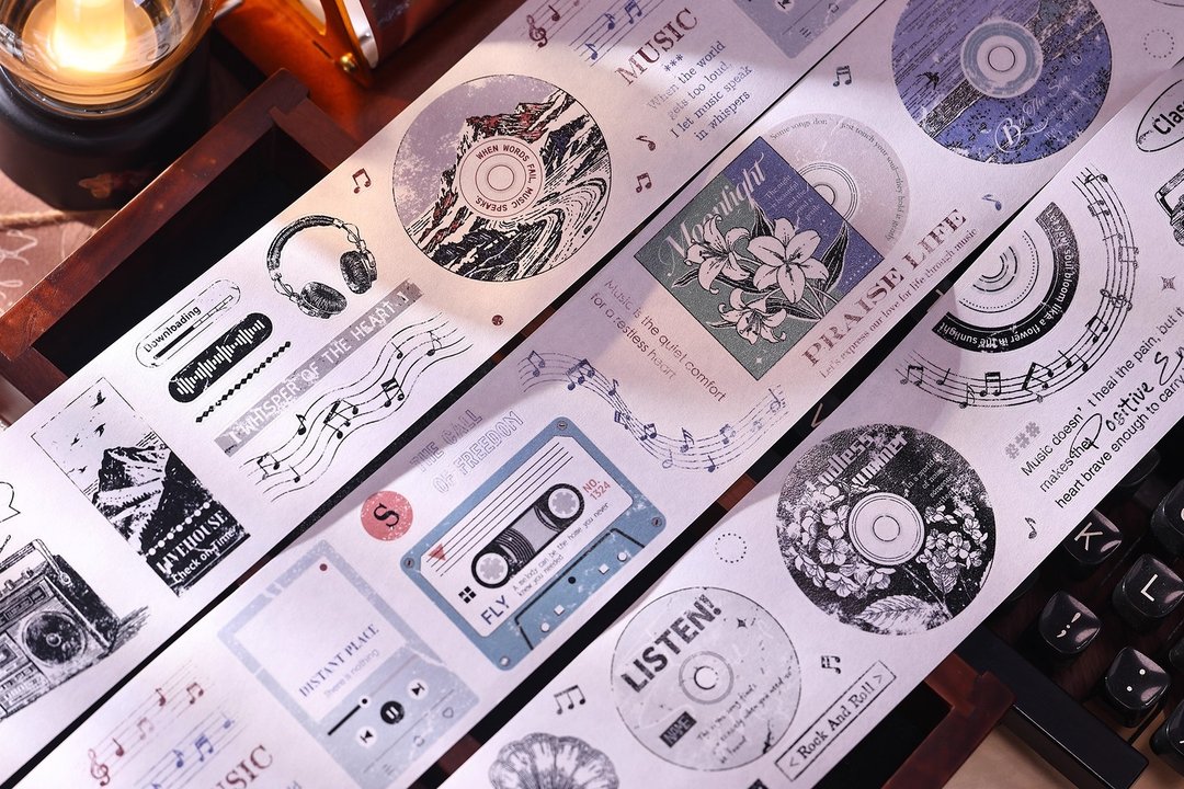 回响  复古小物边框唱片和纸PET模切手帐贴本纸胶带 - 纸胶带 - 纸 多色