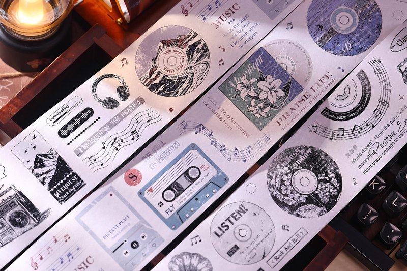 回响  复古小物边框唱片和纸PET模切手帐贴本纸胶带 - 纸胶带 - 纸 多色