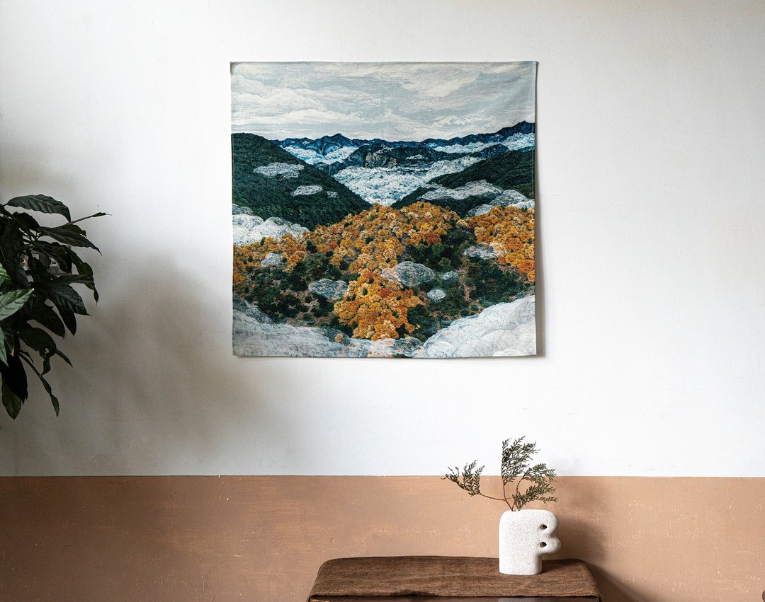 台湾山挂布 - 太平山台湾山毛榉 70 x 68 cm - 海报/装饰画/版画 - 棉 黄色