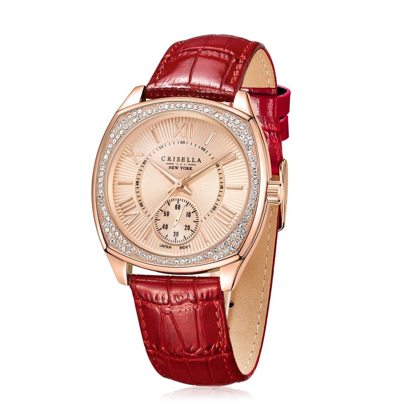 闪烁锆石真皮石英手表 - 女表 - 其他金属 多色