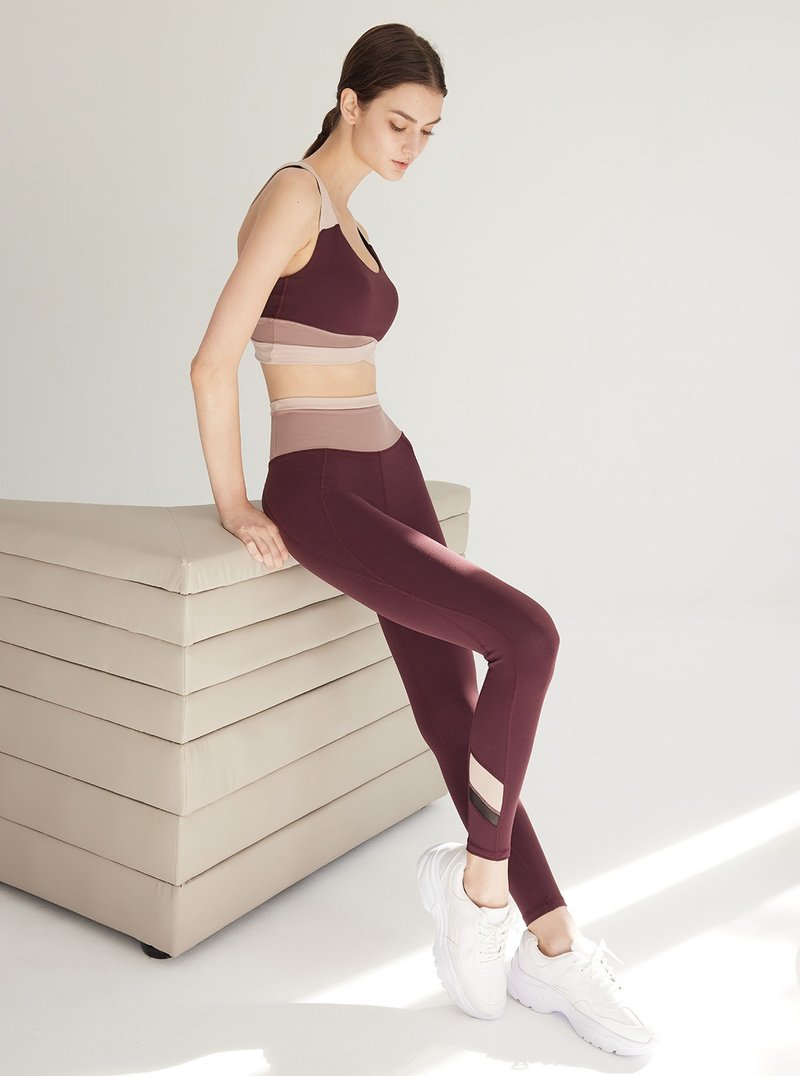 【S2N】GIRL BOSS 玩色拼接质感长裤_Wine Red B107 - 女装运动裤 - 尼龙 