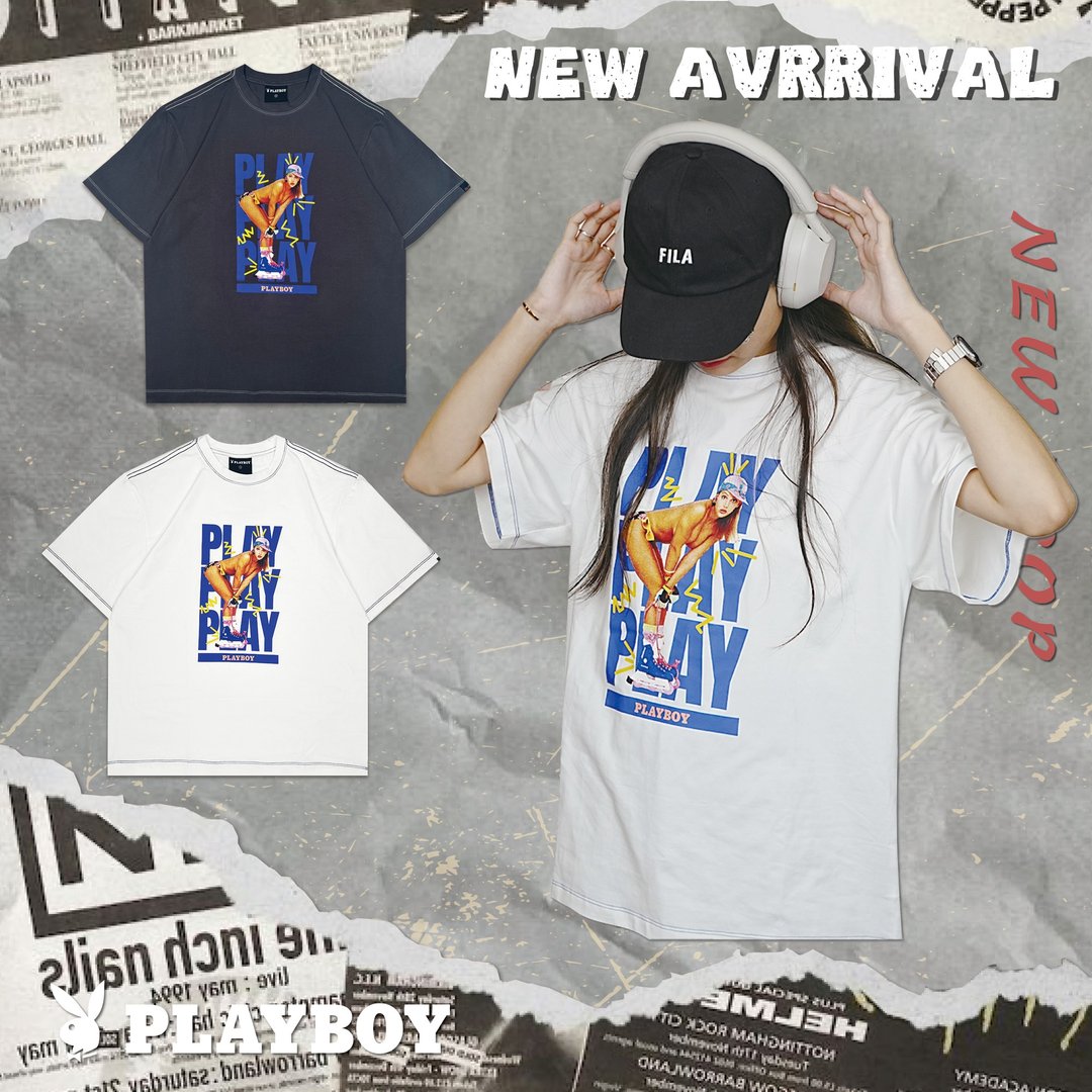 Hate Monday'' X PLAYBOY - TEE短袖上衣(PBHM-SS24T44) - 中性连帽卫衣/T 恤 - 棉 银色