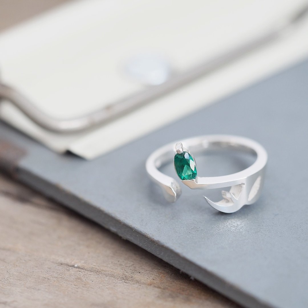 Emerald 16th Note Ring Silver 925 - 戒指 - 其他金属 绿色