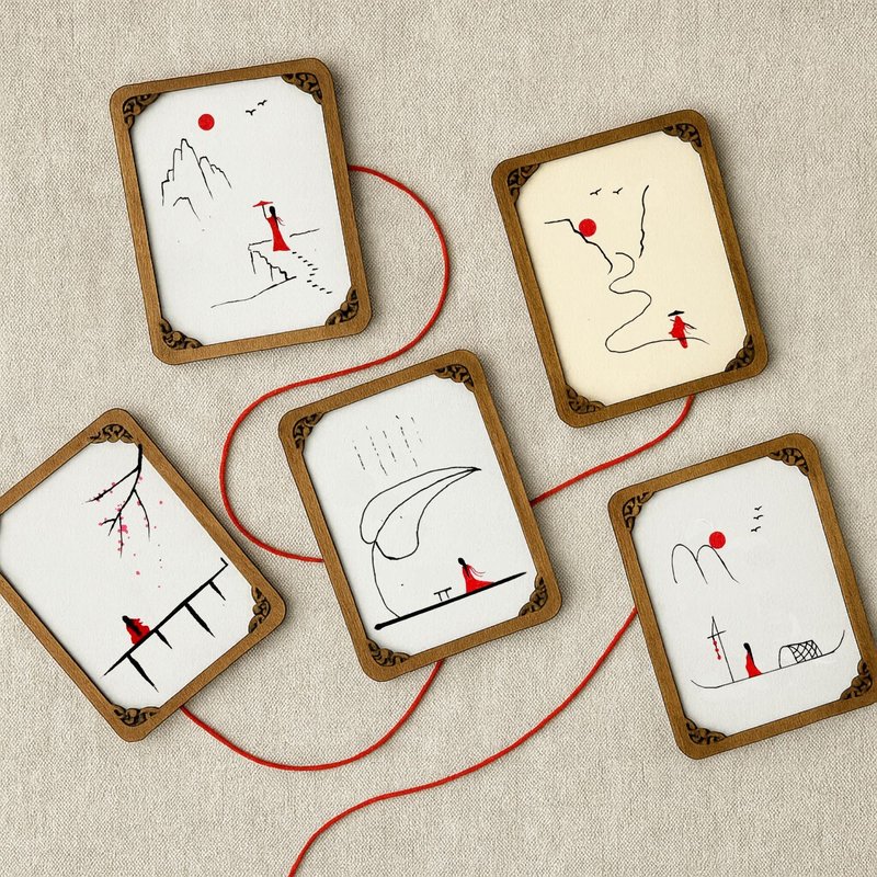 手绘  迷你木框画  独立女性・她的山海5入随机 手绘原作 - 摆饰 - 纸 黑色