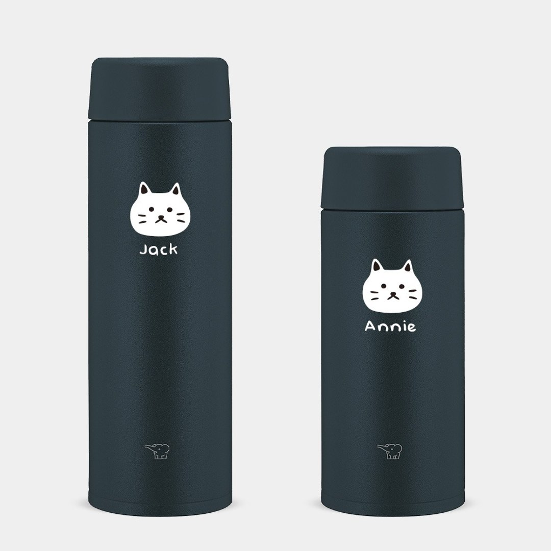 【定制化礼物】猫头 英文名 象印不锈钢 保温瓶 保温杯 PU004 - 保温瓶/保温杯 - 不锈钢 黑色