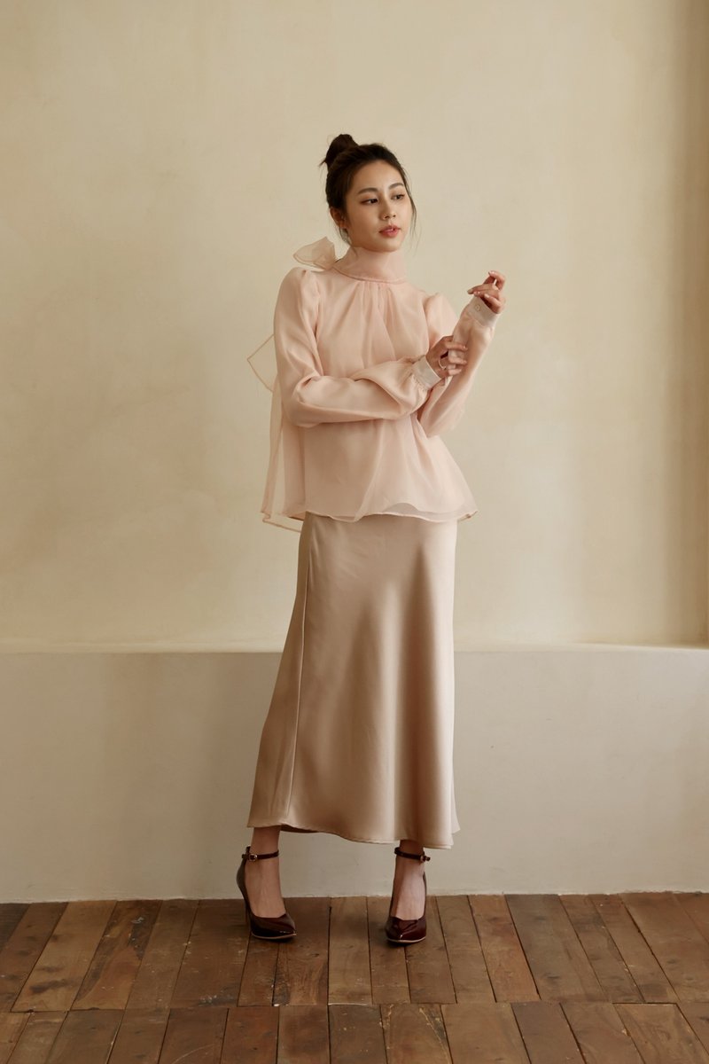 丝光熠熠长裙—藕荷粉—漫步佛罗伦斯2024SS - 裙子 - 聚酯纤维 粉红色